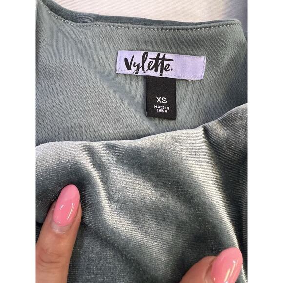 Dusty Blue Velvet Peasant Prairie Fairy Square Neck Puff Sleeved Mini Dress XS - Picture 10 of 12